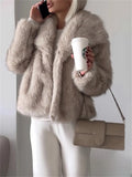 Gradient Dyed Pointed Lapel Long Sleeve Artificial Fur Coat Pi-Mart