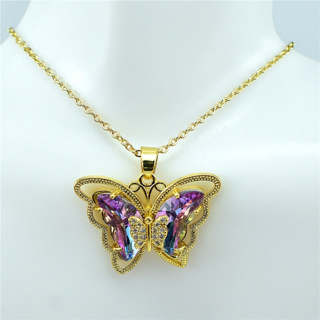 Crystal Glass Butterfly Necklace Pi-Mart