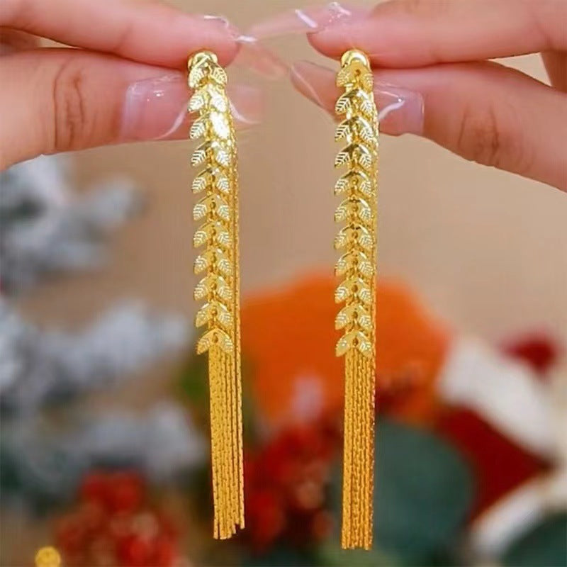 Wheat Long Fringe Earrings Dual-wear Women Pi-Mart