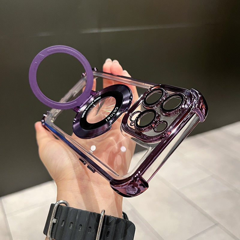 Applicable Electroplating Bracket Magnetic Suction Space Shell Full Cover Phone Case Twelve Protective Cover Pi-Mart
