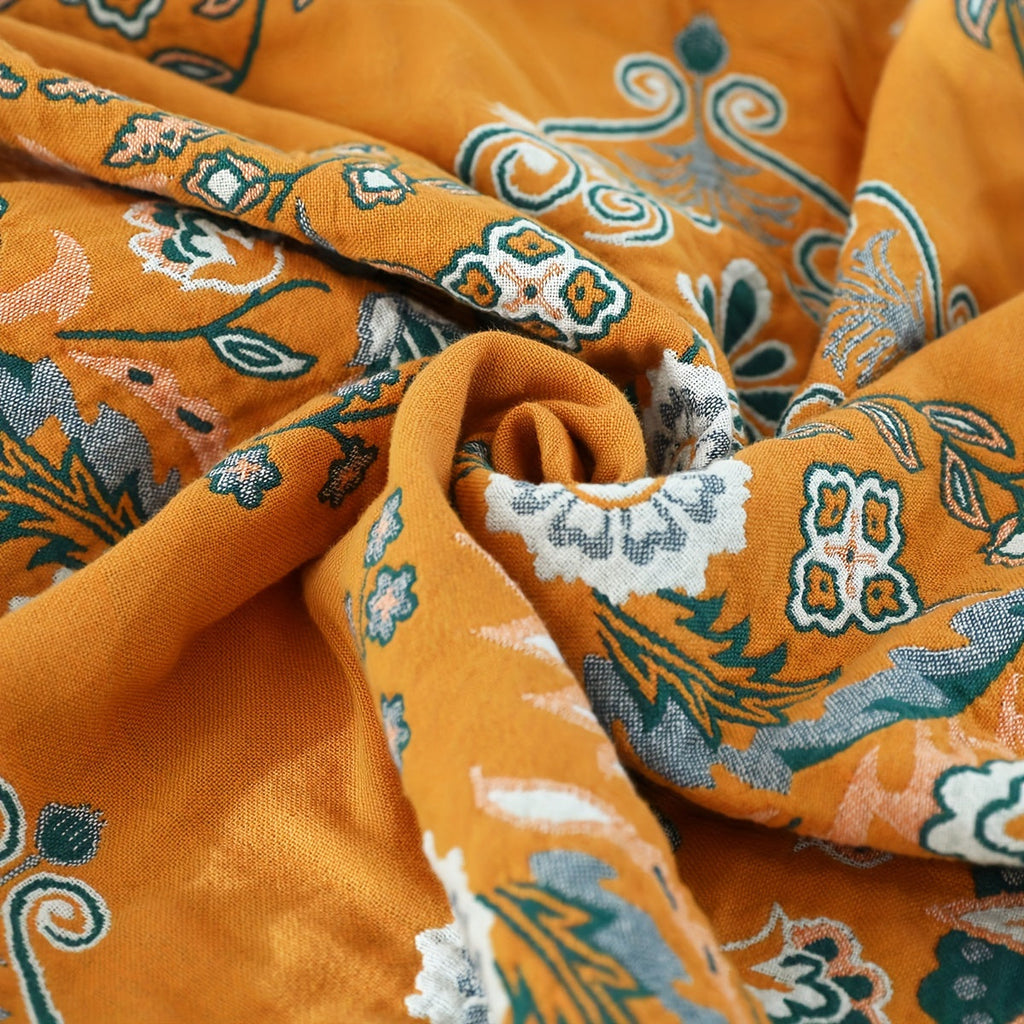 1pc Floral Sofa Towel Blanket With Tassel, Cotton Printed Blanket, Vintage Floral Pattern, Sofa Blanket, Air Conditioning Blanket, Nap Blanket