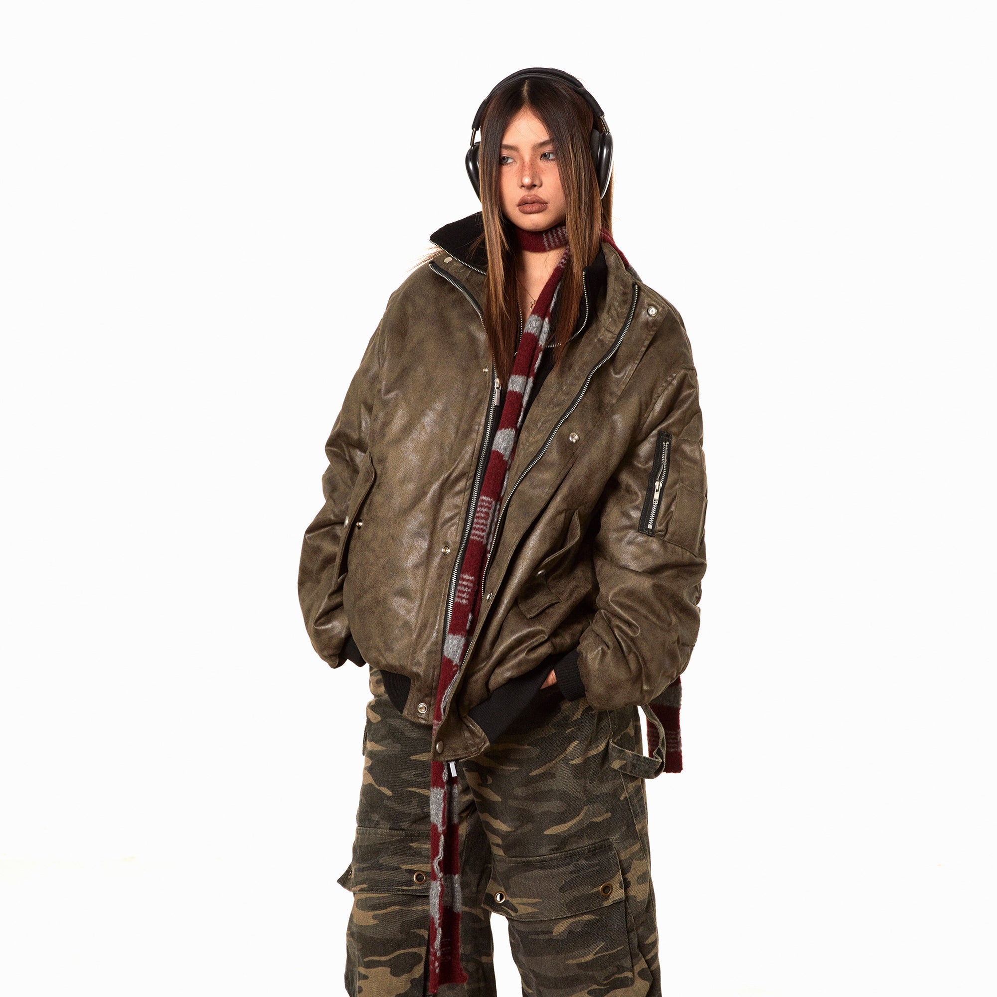 American-style Fake Two-piece Suede Bomber Jacket Cotton-padded Jacket Pi-Mart