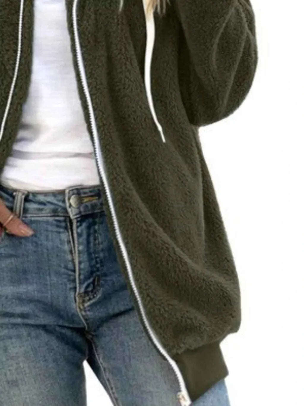 Full Size Cozy Fleece Zip-Up Hooded Jacket Plus Size THRIXINE