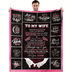 Personalized Romantic Love Message Flannel Throw Blanket for Wife - Soft, Cozy, All-Season Lodge Style with Knitted Polyester, Digital Print Character Theme, Special Feature Love Statements, 200-250g Lootquake LLC