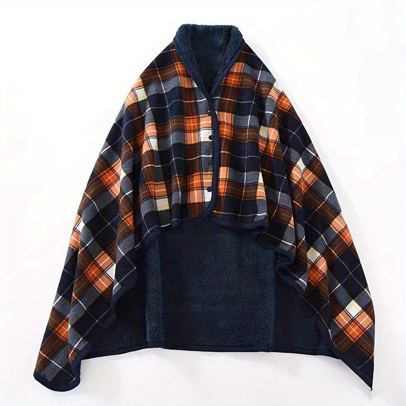 1pc Cozy Polar Fleece Shawl Blanket - Soft Double Layer Thick Plaid Pattern, Warm Autumn and Winter Wearable Throw Blanket for Office, Home, and Outdoor - Perfect for Chilly Days and Gift Giving