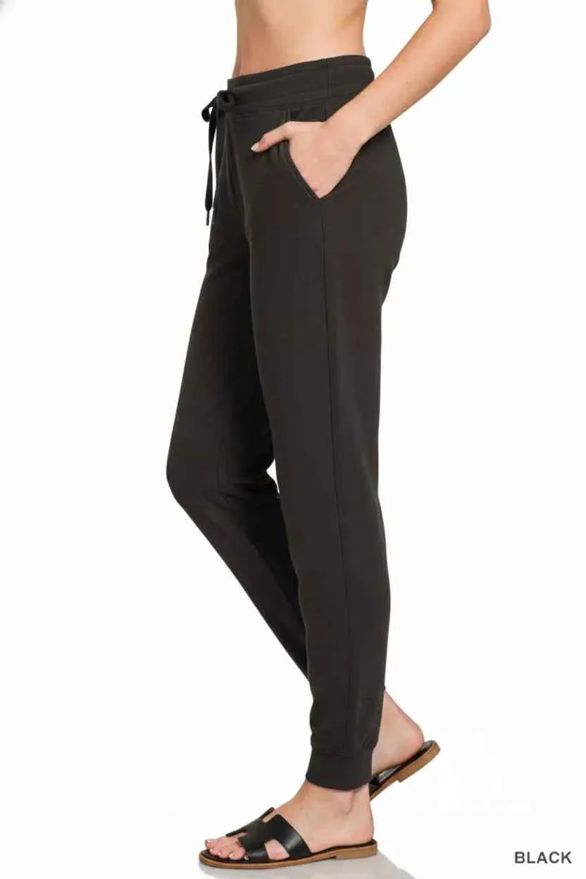 Zenana Drawstring Scuba Joggers with Pockets THRIXINE