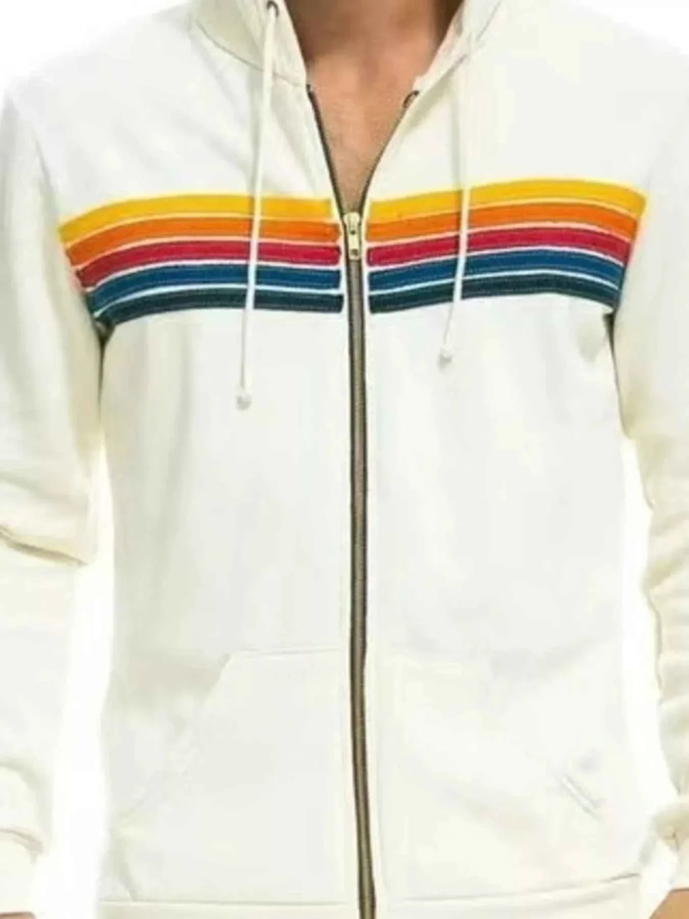 Full Size Striped Zip-Up Hoodie Plus Size THRIXINE