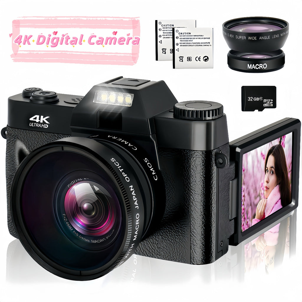 4K 48MP 16X Autofocus Digital Camera for Photography and Video, WiFi Enabled, 3" 180° IPS Flip Screen, Anti-Shake, Compact Vlogging Camera with 32GB Card and 2 Batteries Lootquake LLC