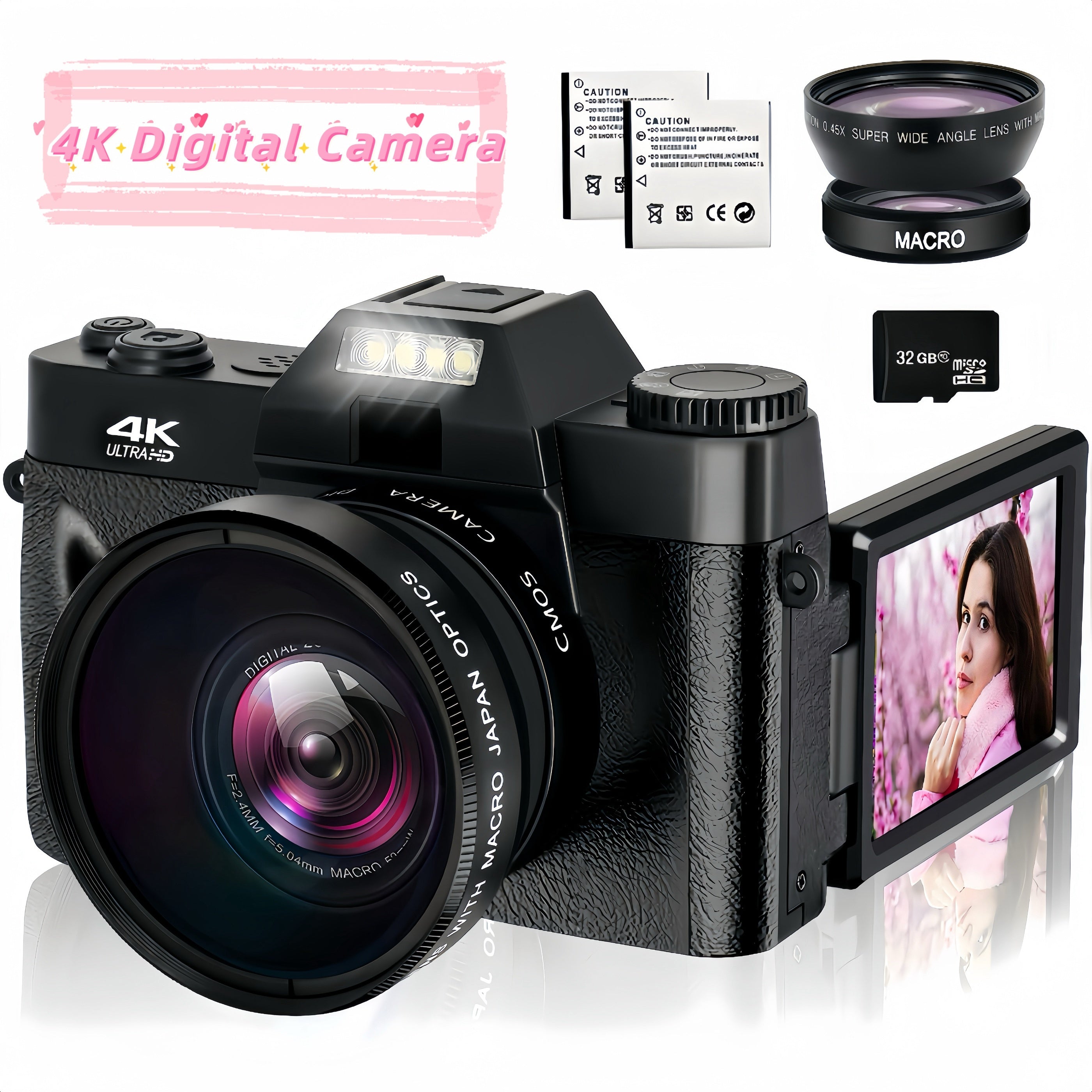 4K 48MP 16X Autofocus Digital Camera for Photography and Video, WiFi Enabled, 3" 180° IPS Flip Screen, Anti-Shake, Compact Vlogging Camera with 32GB Card and 2 Batteries Lootquake LLC