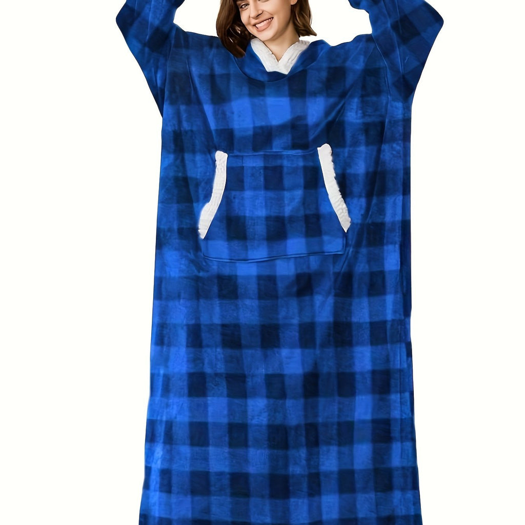 Women's Casual Lounge Robe - Plus Size Sherpa Fleece Hooded Extra Long Warm Oversized Wearable Blanket With Pockets - For Women - Perfect for Cozy Nights & Relaxation - Ideal Gift for Birthday & Holidays