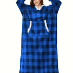 Women's Casual Lounge Robe - Plus Size Sherpa Fleece Hooded Extra Long Warm Oversized Wearable Blanket With Pockets - For Women - Perfect for Cozy Nights & Relaxation - Ideal Gift for Birthday & Holidays