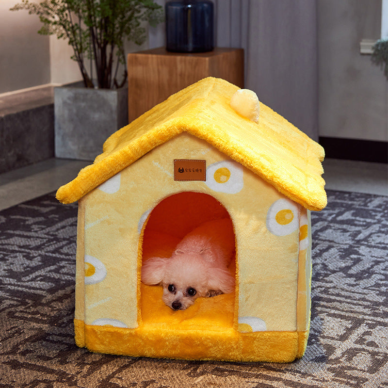 Foldable Dog House Pet Cat Bed Winter Dog Villa Sleep Kennel Removable Nest Warm Enclosed Cave Sofa Pets Supplies Pi-Mart