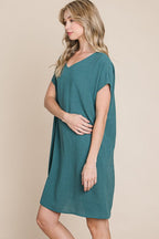 V-Neck Short Sleeve Dress with Pockets – Casual, Comfortable, Stylish and Practical V-Neck Dress with Convenient Pockets for Effortless Chic Stevvex