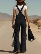 Fringe Corduroy Button Front Overalls THRIXINE