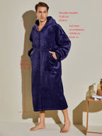 Men's Oversized Warm And Comfortable Flannel Blanket Robe, Long Sleeve Zipper Hoodie Sweatshirt Hooded Sleep Robe With Deep Pocket Pajamas Loungewear Robe For Autumn Winter