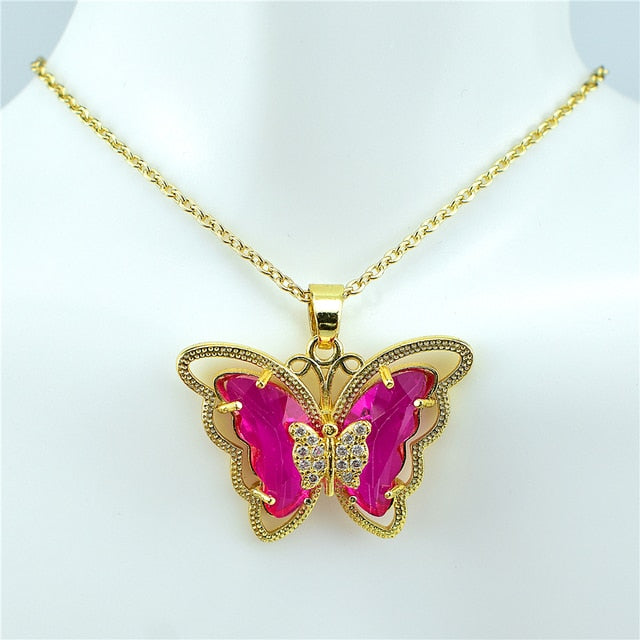 Crystal Glass Butterfly Necklace Pi-Mart
