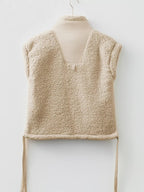 Faux Fur Snap Button Front Knot Side Plush Vest THRIXINE