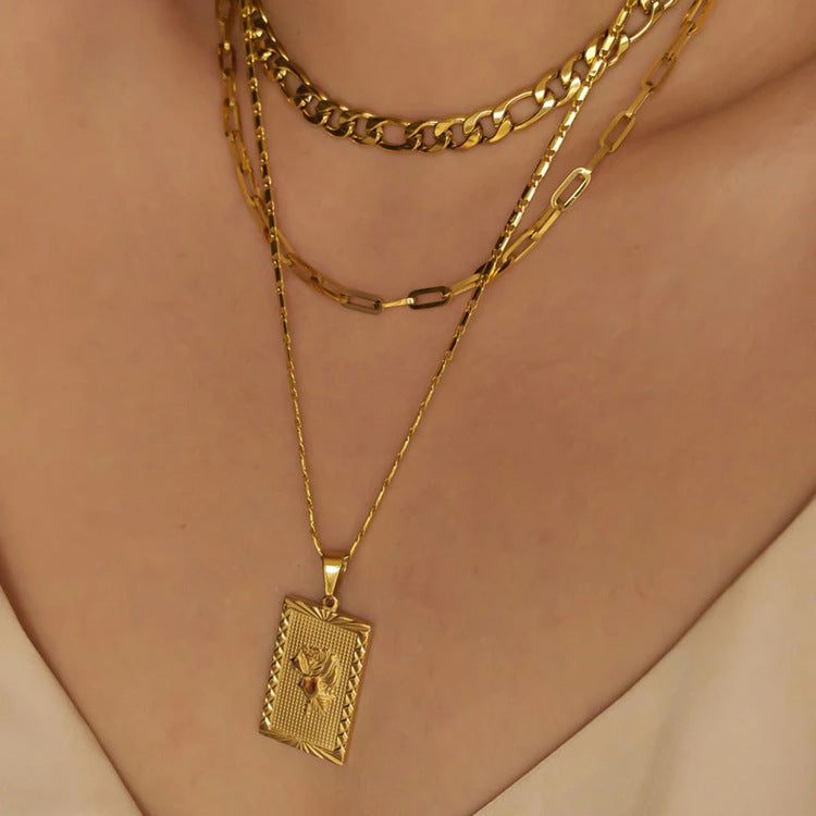 Gold Geo Floral Necklace Pi-Mart