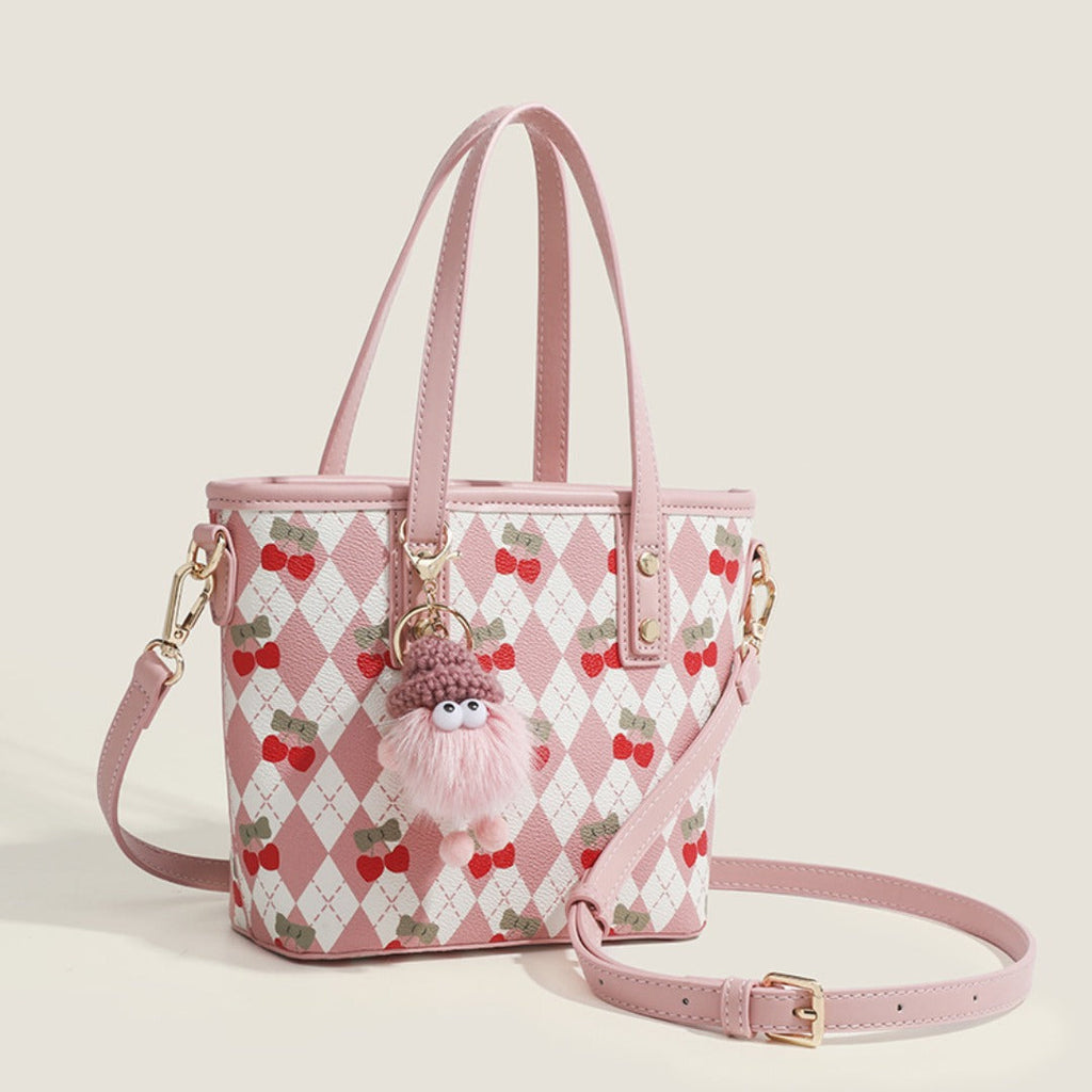 Women's tote bag, design cherry shoulder tote bag, cute top handle bag with crossbody strap - SJB-DIAMOND ELITES