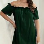 Women's Solid Color Off Shoulder Pleated Decorative Dress, One Shoulder Casual Dress - SJB-DIAMOND ELITES