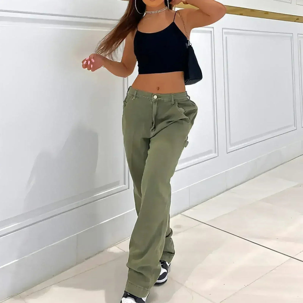 CargoMuse™ – High Waist Straight-Leg Utility Jeans for Women