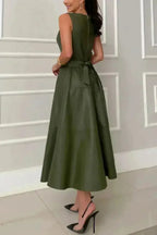 Classic Sleeveless Midi Dress with Tie Waist – Femstylo