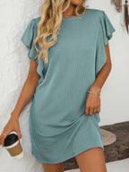 Ruffled Round Neck Short Sleeve Dress Feminine Simple Classic Dress Breathable And Comfy Dress Stevvex