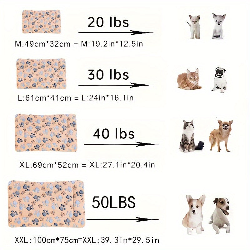 All-Season Dirt-Resistant Rectangular Pet Blanket - Comfortable Dog Paw Heart Print Pet Bed, 1pc Lootquake LLC