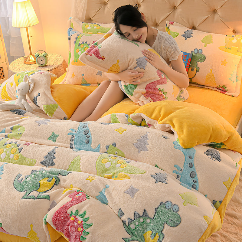 Coral Velvet Sheet Duvet Cover Double Sided Plus Velvet Thick Bedding Set Pi-Mart