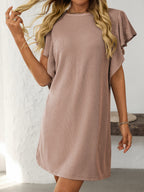 Ruffled Round Neck Short Sleeve Dress Feminine Simple Classic Dress Breathable And Comfy Dress Stevvex