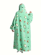Plus Size Pumpkin Print Flannel Blanket Hoodie - Soft, Cozy, Plush, Hooded, Winter Outwear for Women with Halloween Theme Lootquake LLC
