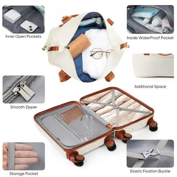 Front Opening 20 Inch Carry On Luggage With Expandable Travel Bag Set - SJB-DIAMOND ELITES