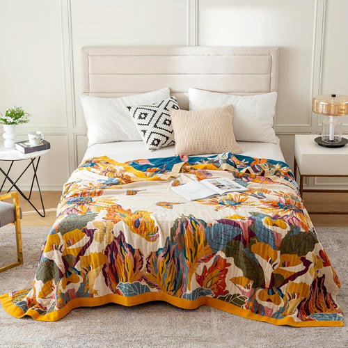 1pc Boho Throw Blanket, 100% Cotton Ultra Soft Bed Throw- Floral Bird And Butterfly Farmhouse Decor Bed Blankets, 60"×80" All Season Blanket For Sofa Couch Chair Lootquake LLC