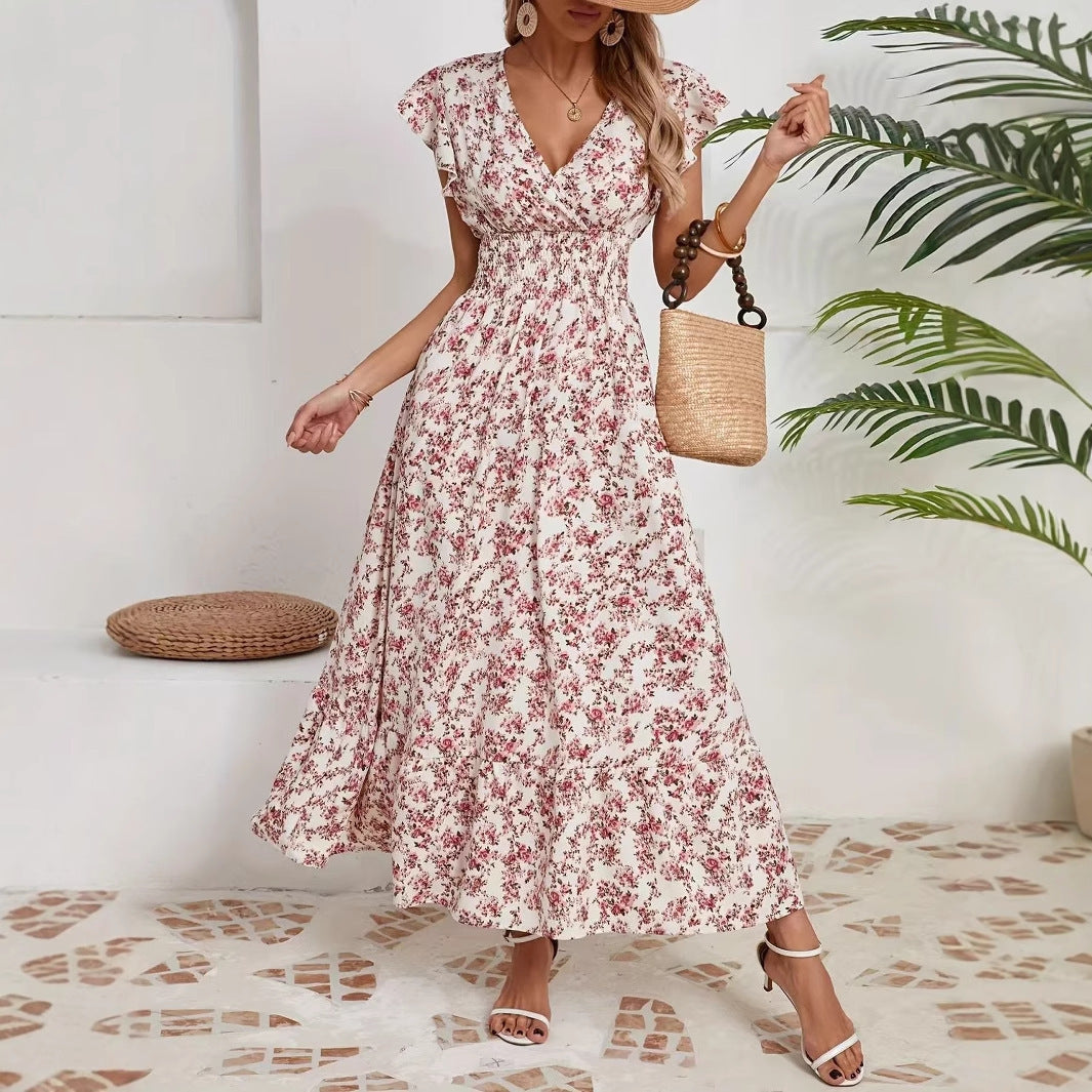 Fashion Floral Long Sleeve Waist Swing Dress Lootquake LLC