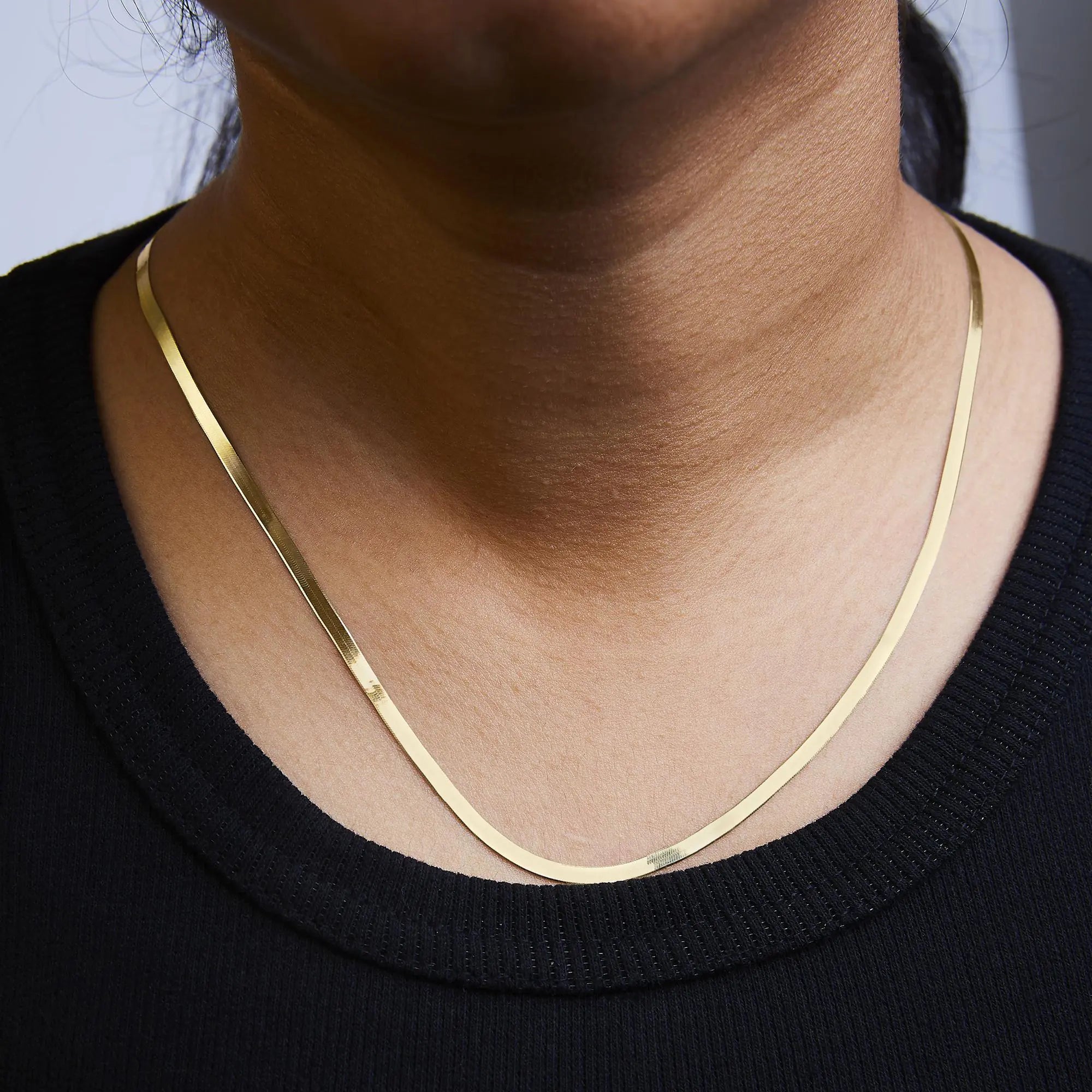 Unisex Solid 14K Gold 2.8mm Imperial Herringbone Chain Necklace Pi-Mart