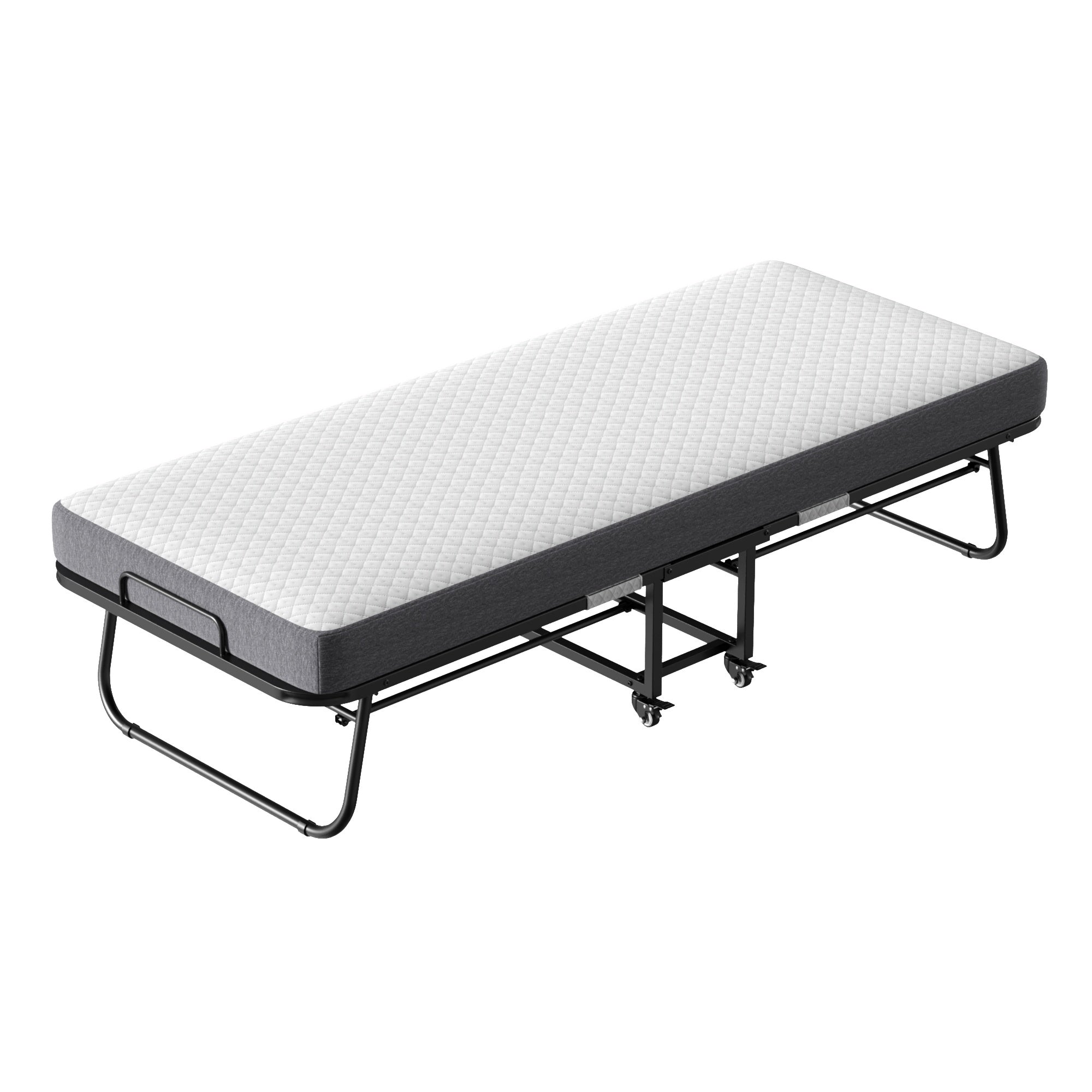 Folding Bed With Mattress  Foam Mattress All Steel Pipe Frame Pi-Mart