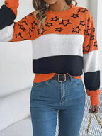 Star Contrast Round Neck Sweater - SJB-DIAMOND ELITES