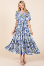 New Summer Floral Tie Waist Flutter Sleeve Tiered Dress For Women – Feminine, Elegant, Cheerful, Bohemian Chic, Flowy & Graceful