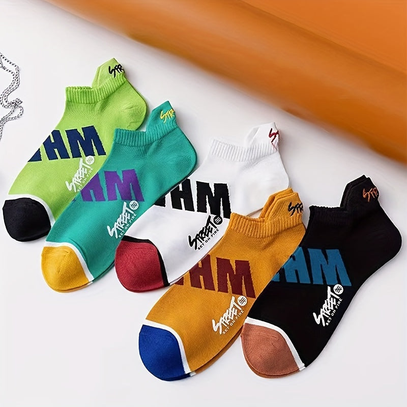5 Pairs Unisex Letter Graphic Socks, Stylish & Breathable Low Cut Ankle Socks, Women's Stockings & Hosiery Lootquake LLC
