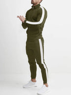 Men's Full Size Side Stripes Zip Up Top and Pants Set Plus Size