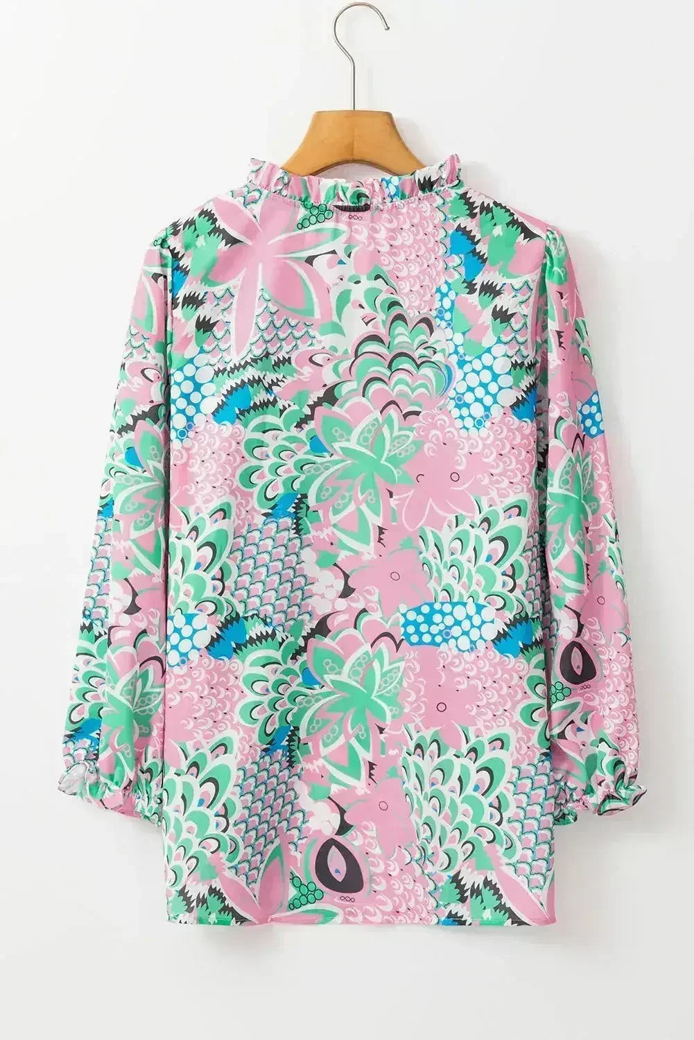 Green Floral V-Neck Blouse – Tied Detail & Loose Fit | Feminine Style - SJB-DIAMOND ELITES
