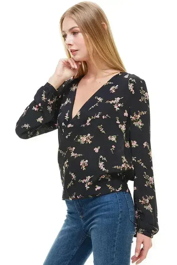 Long Sleeve Surplice Floral Top - SJB-DIAMOND ELITES
