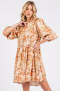 New Summer Flower Print Linen Blend Babydoll Mini Dress – Lightweight Floral Babydoll Dress with Relaxed Fit and Gathered Waist Stevvex
