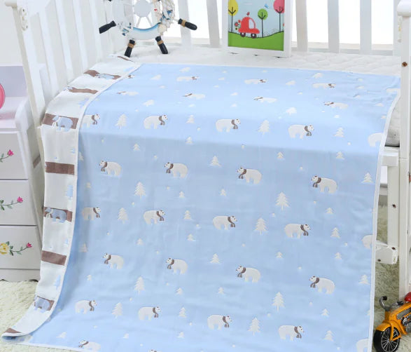 Pure Cotton 6-Layer Baby Bath Towel Blanket, 110cm