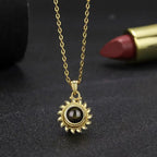 Female Sunflower Photo Projection 925 Pure Silver Necklace
