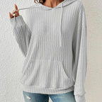 Fashion Drawstring Long-sleeved Hooded Sweatshirt With Pockets Solid Sunken Stripe Hoodie Knitwear Womens Clothing Pi-Mart