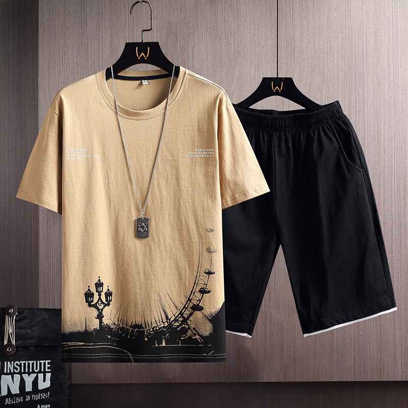 New Cotton Men's Casual Sports Loose Shorts Round Neck T-shirt Suit Lootquake LLC