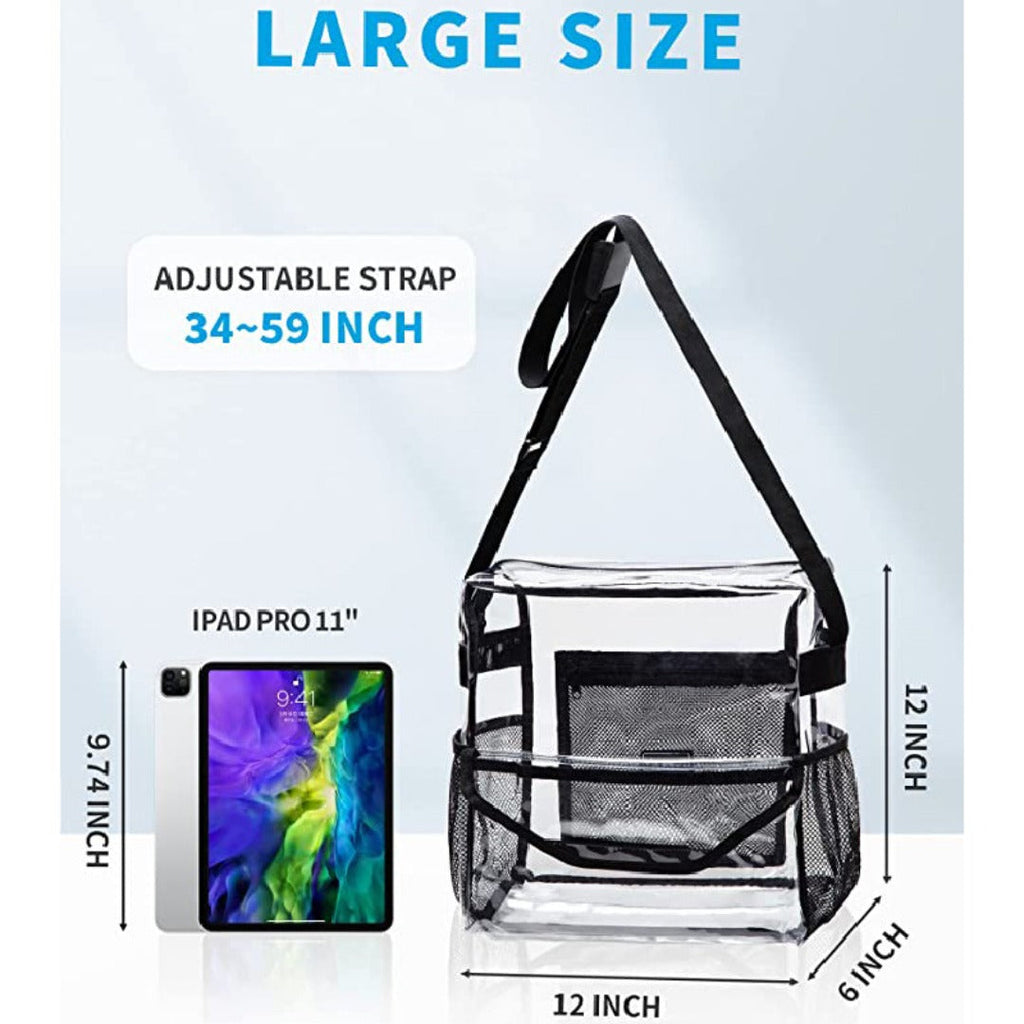 PVC transparent messenger bag, adjustable for travel sports events music venue, transparent shoulder bag large with compartments hobo - SJB-DIAMOND ELITES