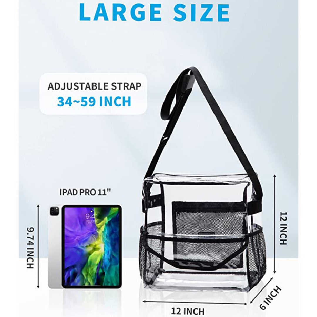 PVC transparent messenger bag, adjustable for travel sports events music venue, transparent shoulder bag large with compartments hobo - SJB-DIAMOND ELITES