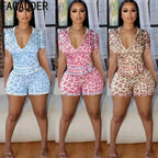 FAGADOER Sexy Leopard Contrast Letter Print Woman 2 Piece Set Outfit Short Sleeve Crop Jacket+Skinny Flare Pants Suit Streetwear Purplish Diva